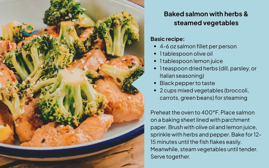 Baked salmon with herbs & steamed vegetables
