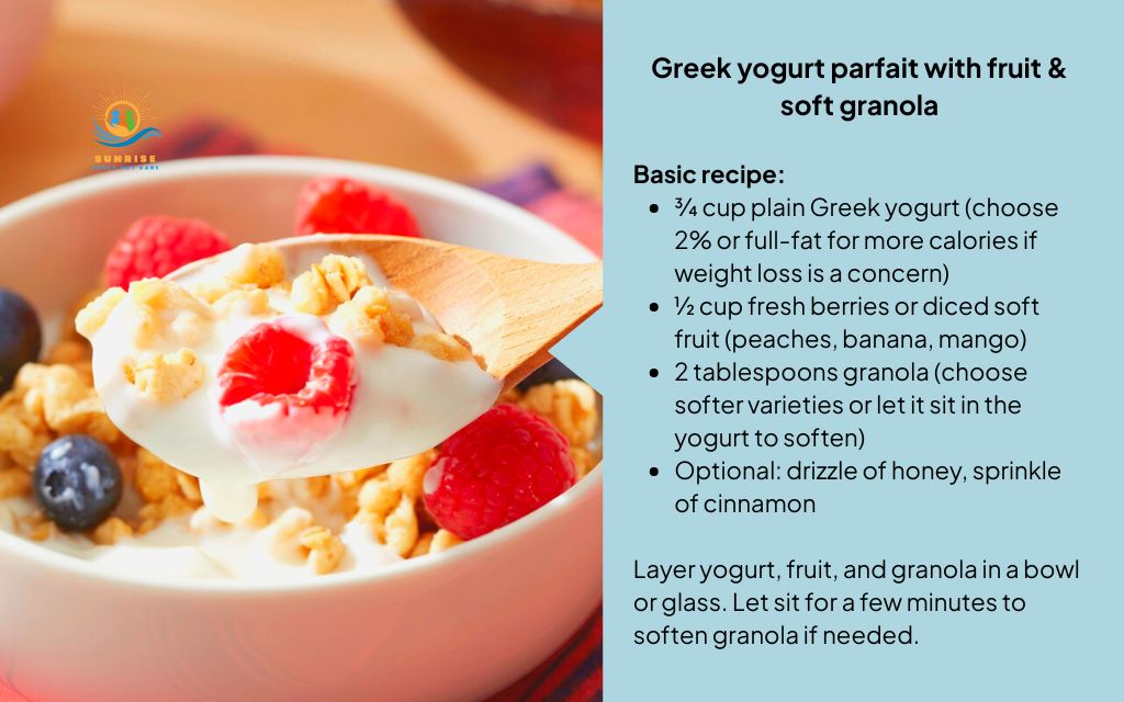 Greek yogurt parfait with fruit & soft granola