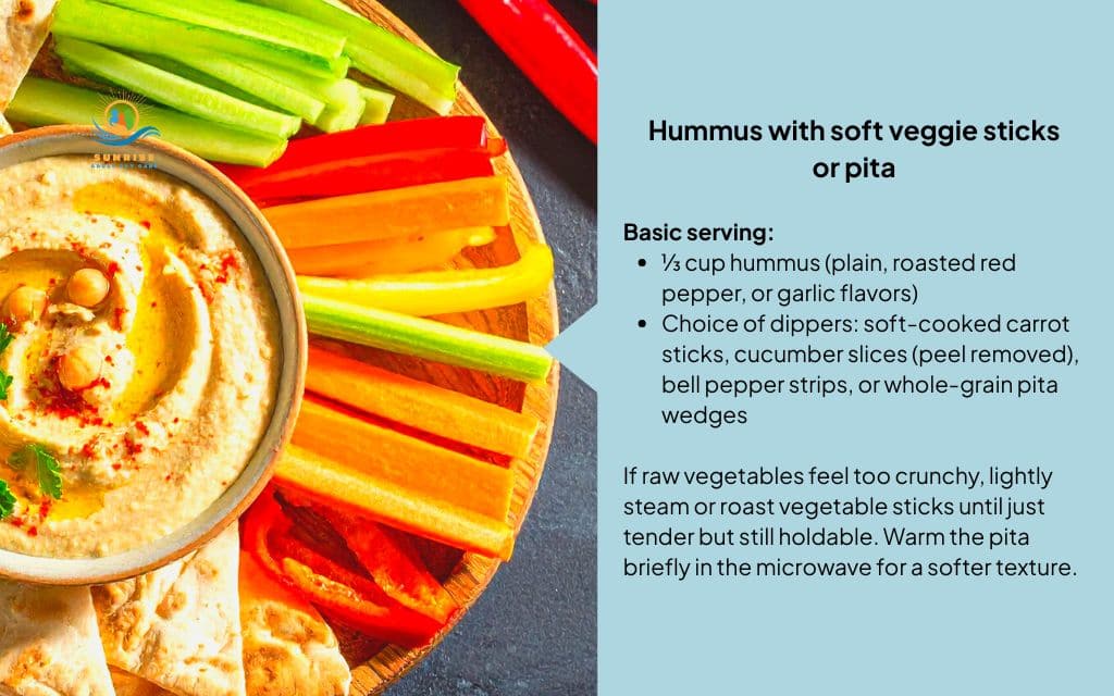Hummus with soft veggie sticks or pita