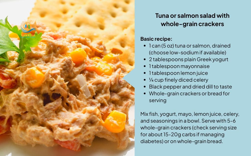 Tuna or salmon salad with whole-grain crackers