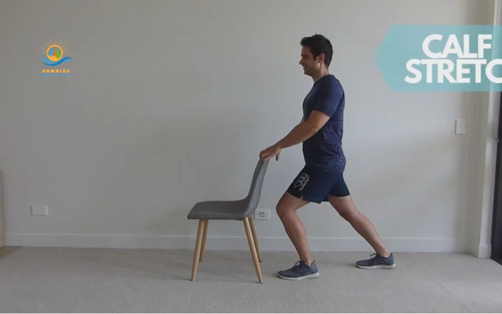 stretching exercises for old people: Calf stretch at wall or chair