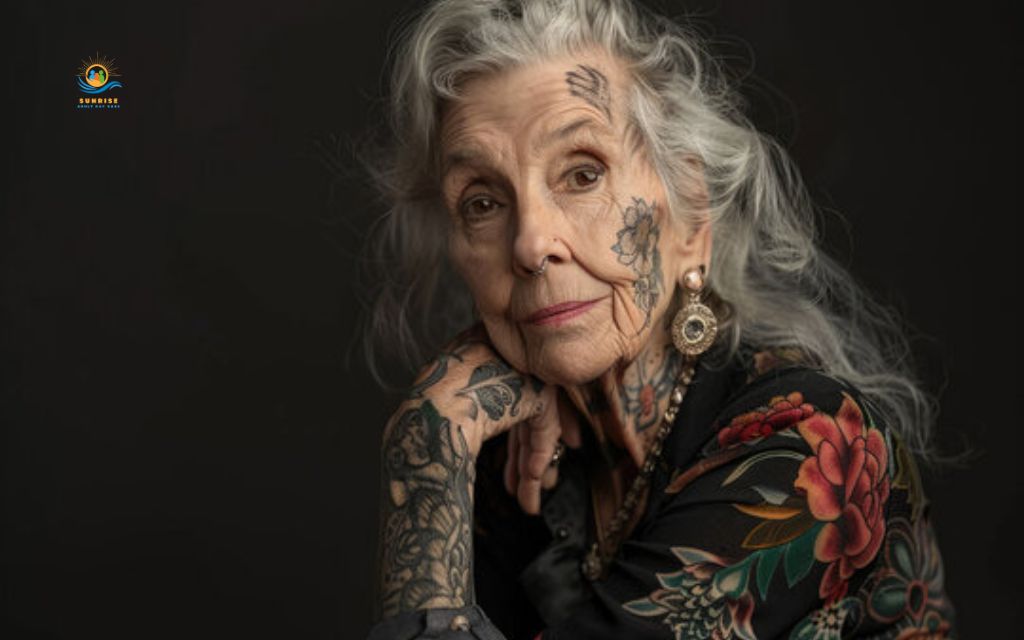 elderly person with tattoos: "Confidence does not fade with the years."