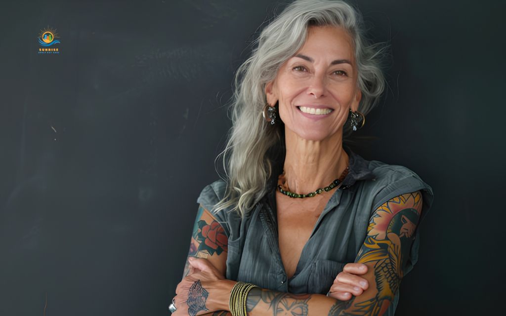 elderly person with tattoos: "Every tattoo has a story worth hearing."