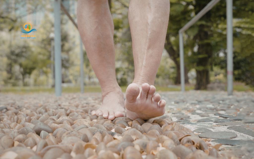 benefits of walking barefoot: Strengthens foot and leg muscles