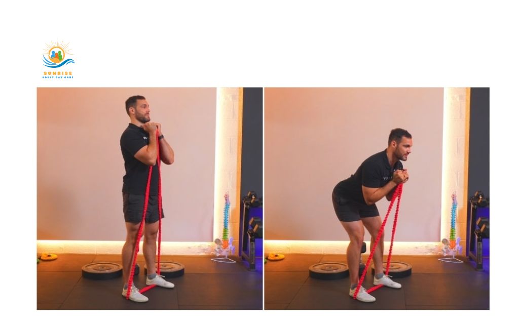 functional exercises for seniors: Hip hinges with resistance bands
