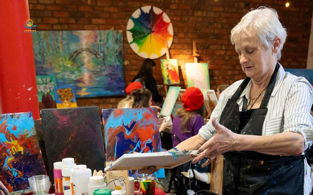 craft activities for seniors: Guided canvas painting session