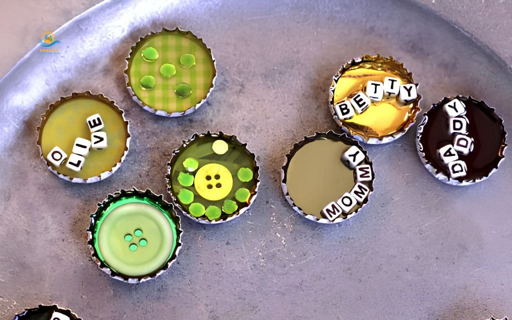 craft activities for seniors: Recycled bottle cap magnets